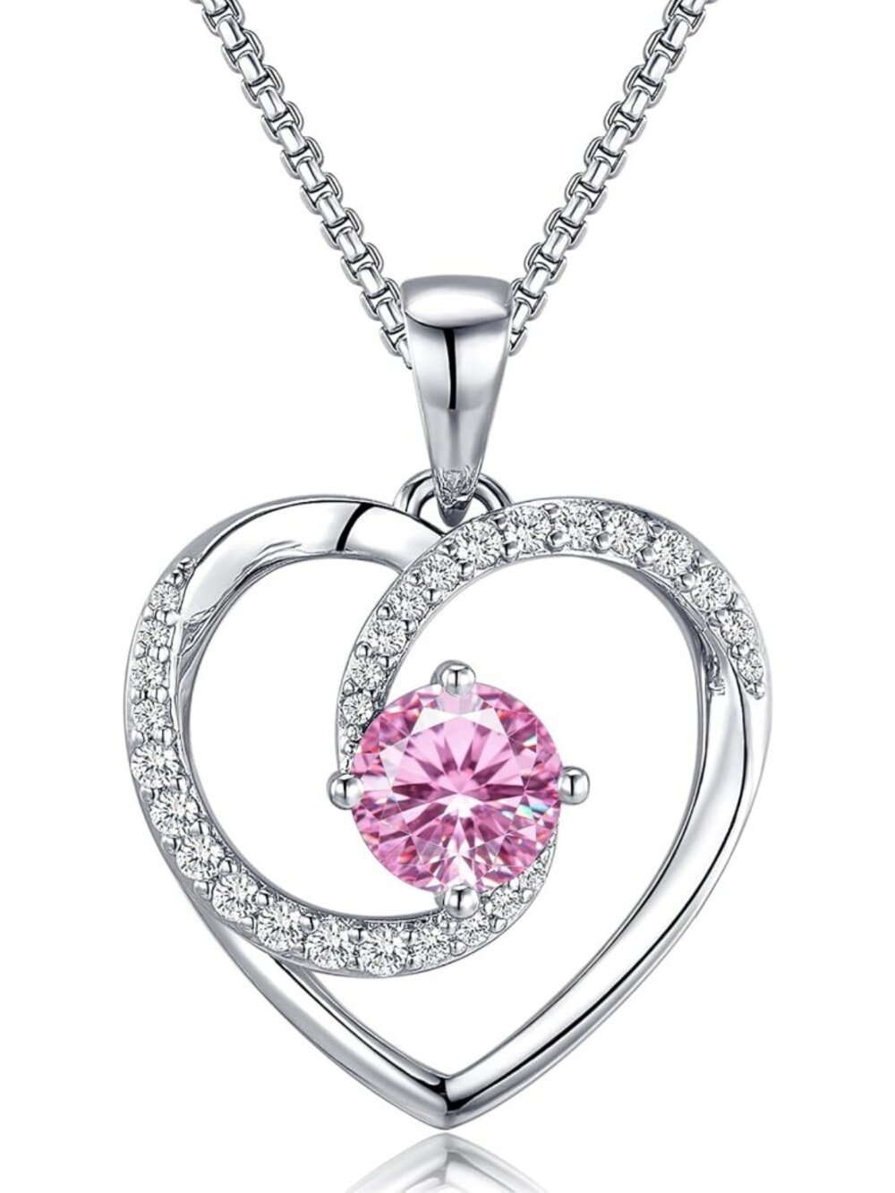 Elegant Heart Birthstone Necklace 18K White Gold Plated Pendant Jewelry Gift for